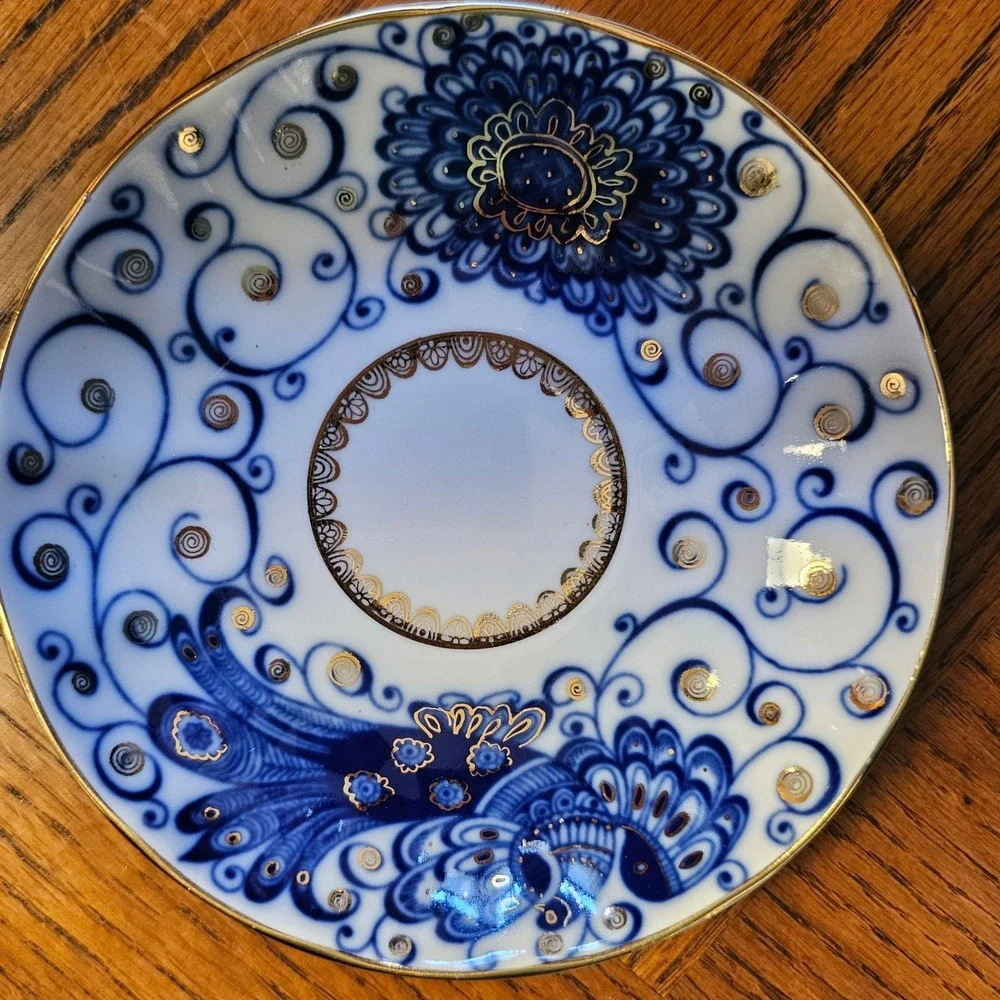 Lomonosov Imperial Porcelain Firebird Tea Cup Saucer Set Cobalt Blue Gold USSR